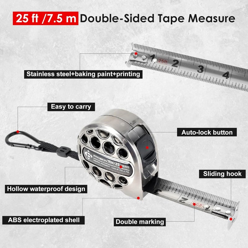 HOTBEST Tape Measure 25FT/7.5M Stainless Steel Measuring Tape Almighty Tools Waterproof Retractable Measure Ruler Cinta Metrica Handy Measurement Tape for Construction Household Woodworking - Image 2